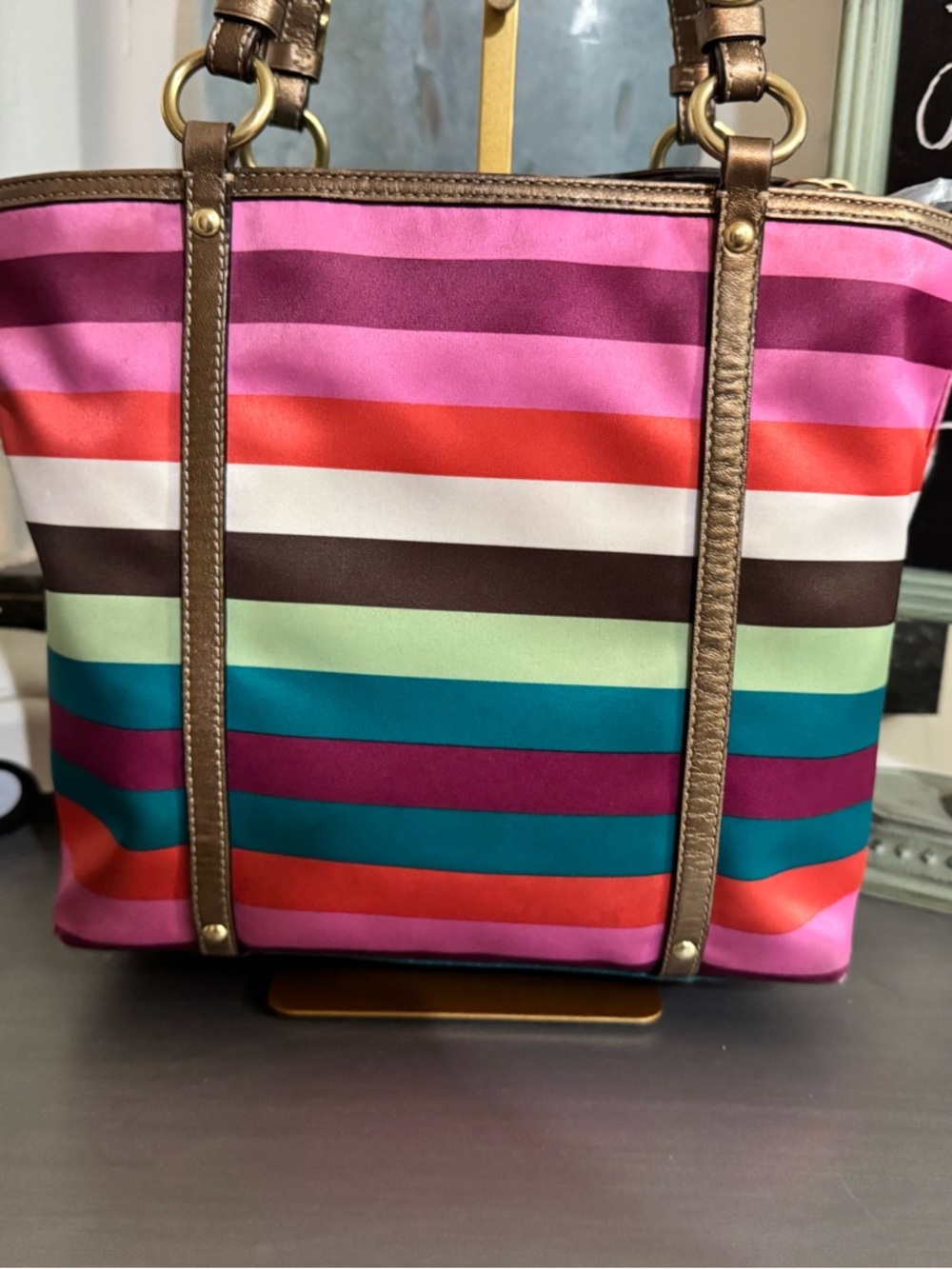 Coach Legacy Satin Stripe Tote Bag with metallic leather trim 2009 (F14009) GUC - Picture 12 of 16